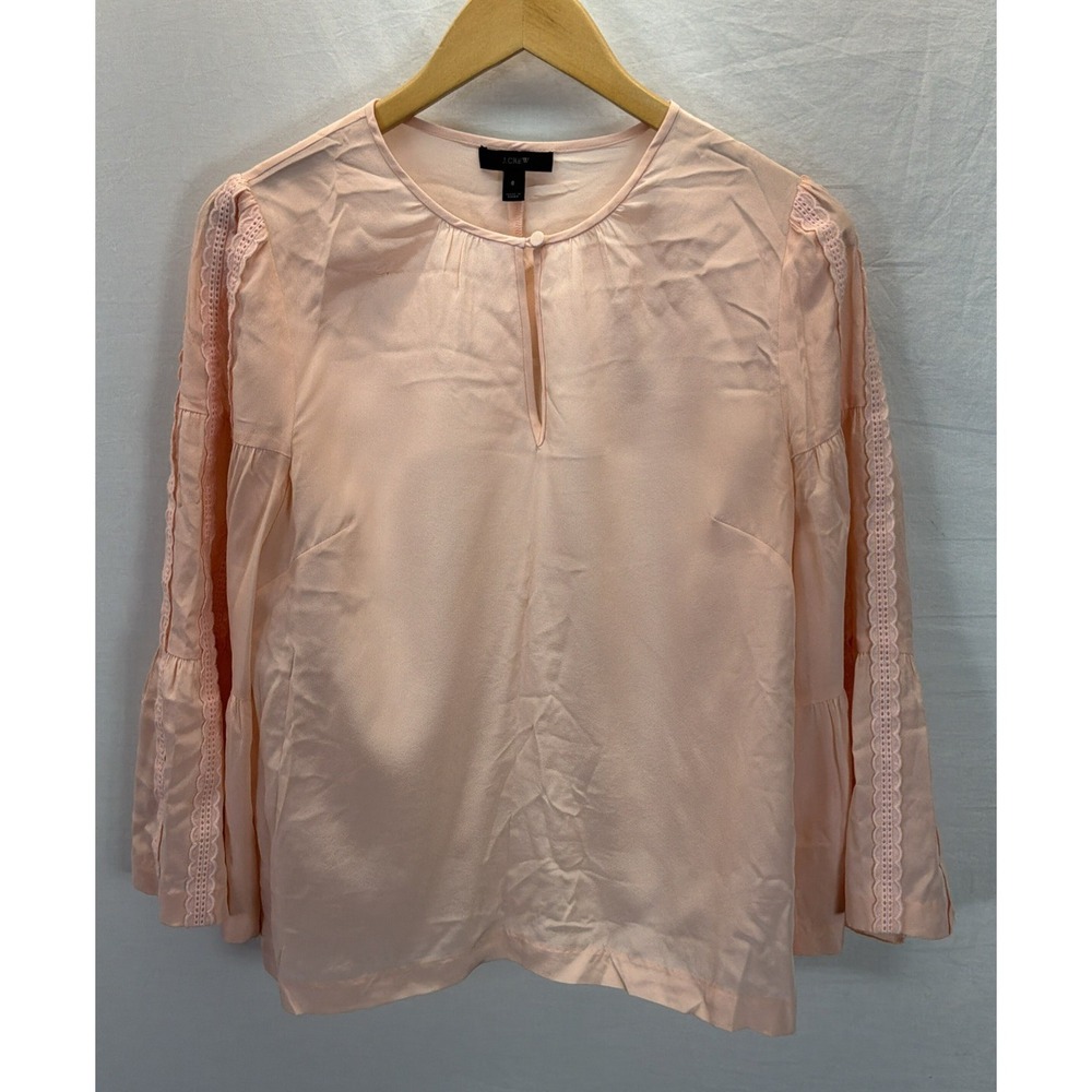 J. Crew Womens 100% Silk Blouse Sz 6 Quiet Luxury Career Embroidered Arm stripe